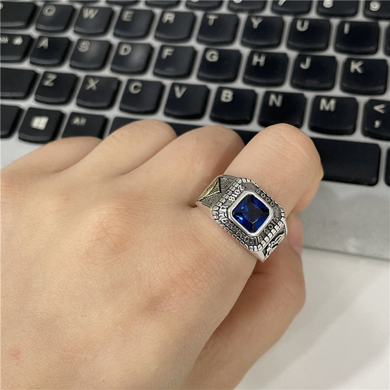 "Eye of God" sapphire silver ring