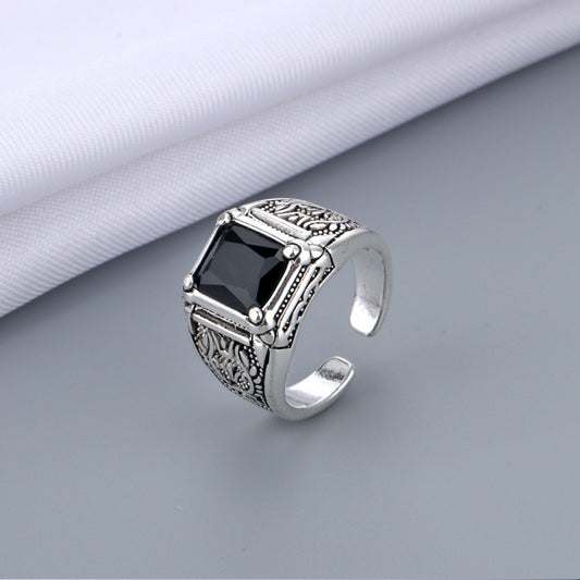 Black gemstone silver ring