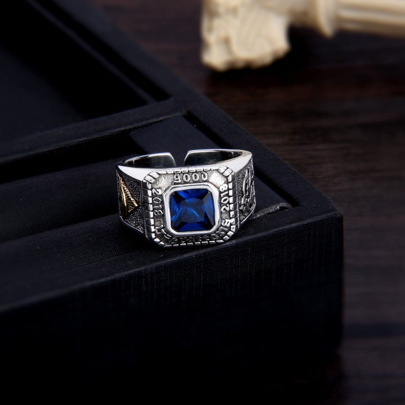 "Eye of God" sapphire silver ring