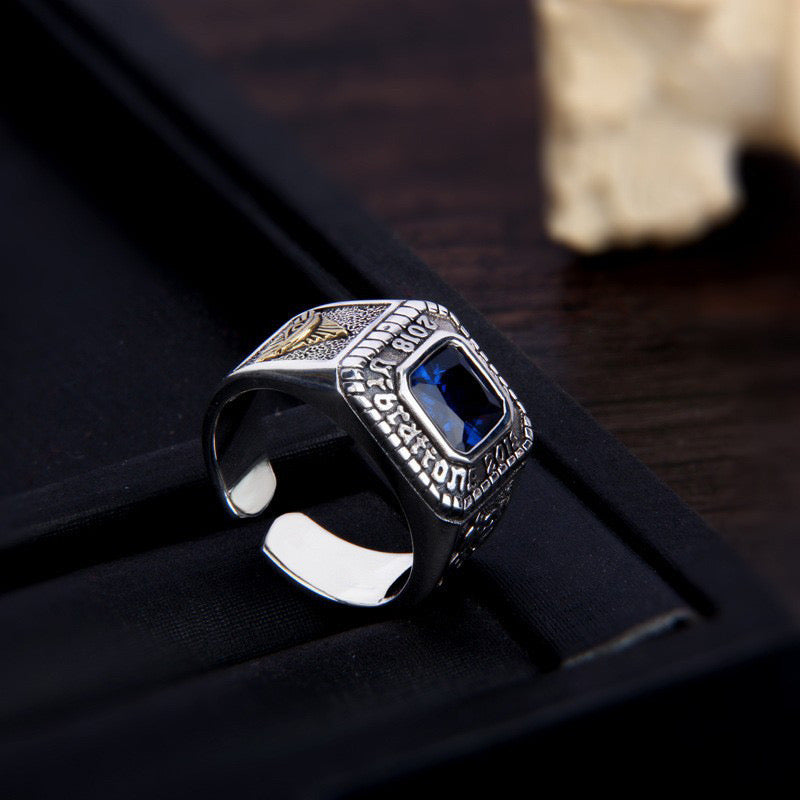 "Eye of God" sapphire silver ring